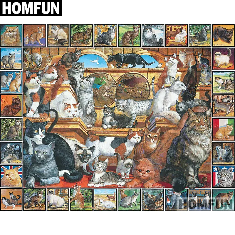 Алмазная живопись HOMFUN кошачий мир алмазная вышивка с квадратными/круглыми