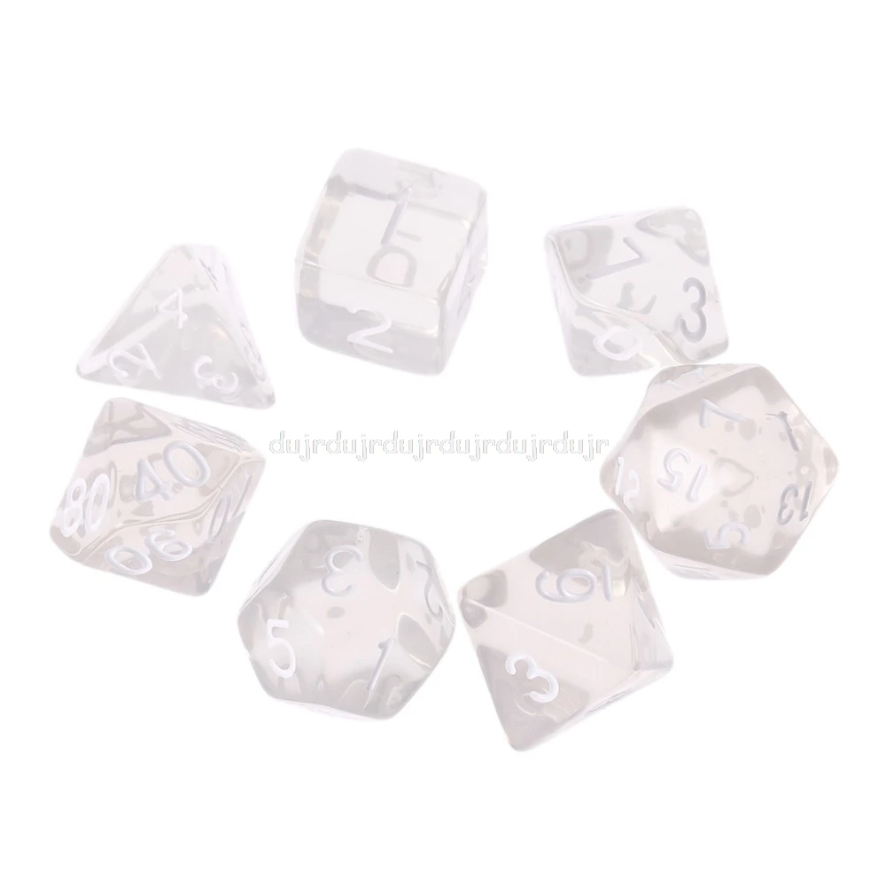 Набор из 7 сторонних многогранных костей для ролевых игр DND D & D4 D20 Clear N20