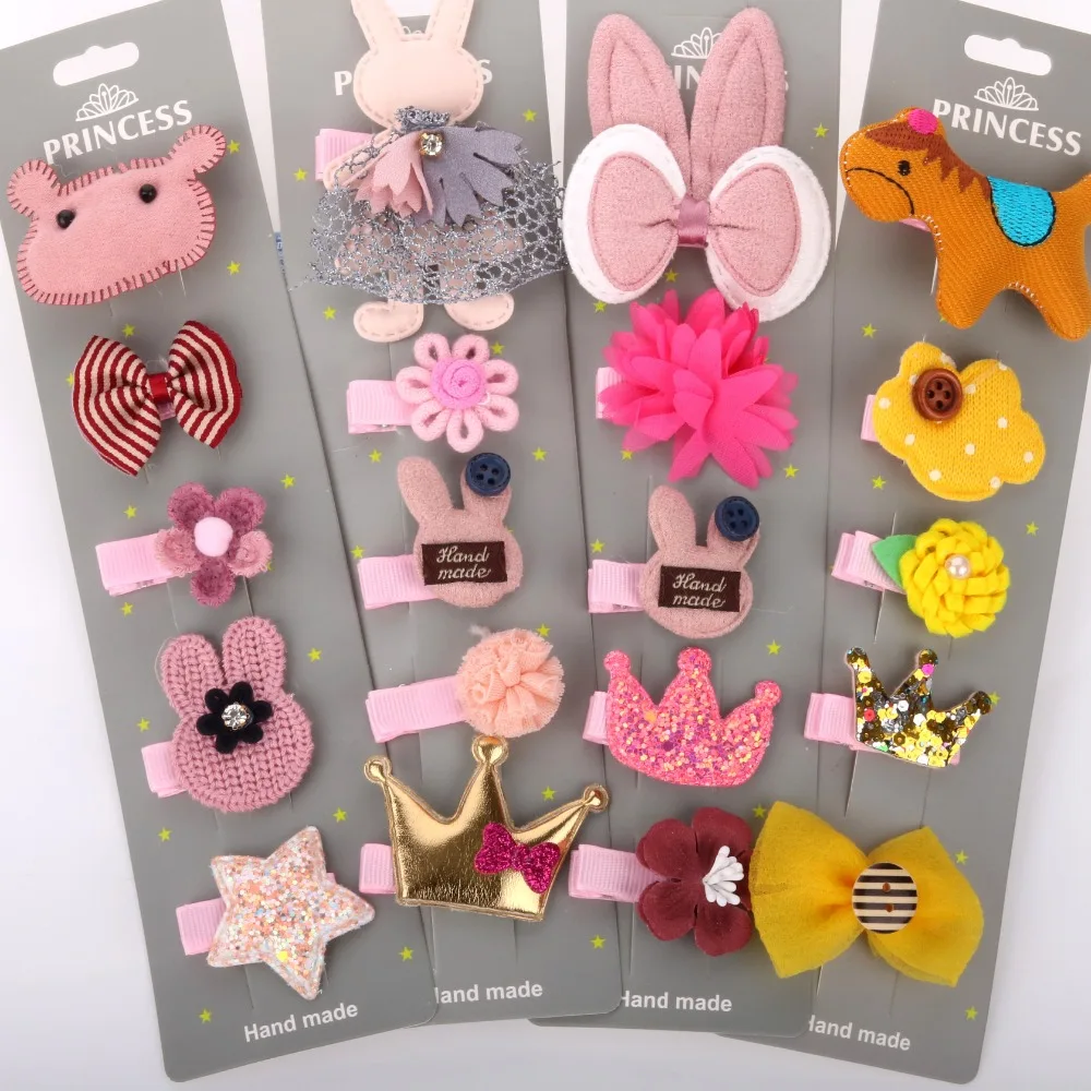 5 шт. новые милые заколки для волос девочек с рисунком короны и бантом летние