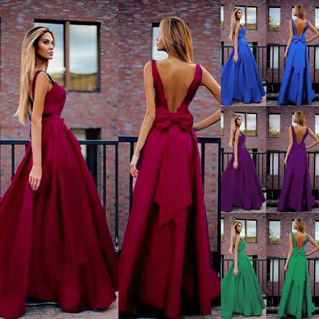 Летнее платье для женщин vestido Сарафан, женский халат платья однотонные сексуальные с открытой спиной Элегантные с бантом длинные платья макси-платье на выход#50