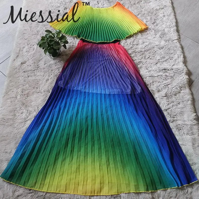 Платье Miessial женское Осеннее/зимнее длинное с открытыми плечами Радужное