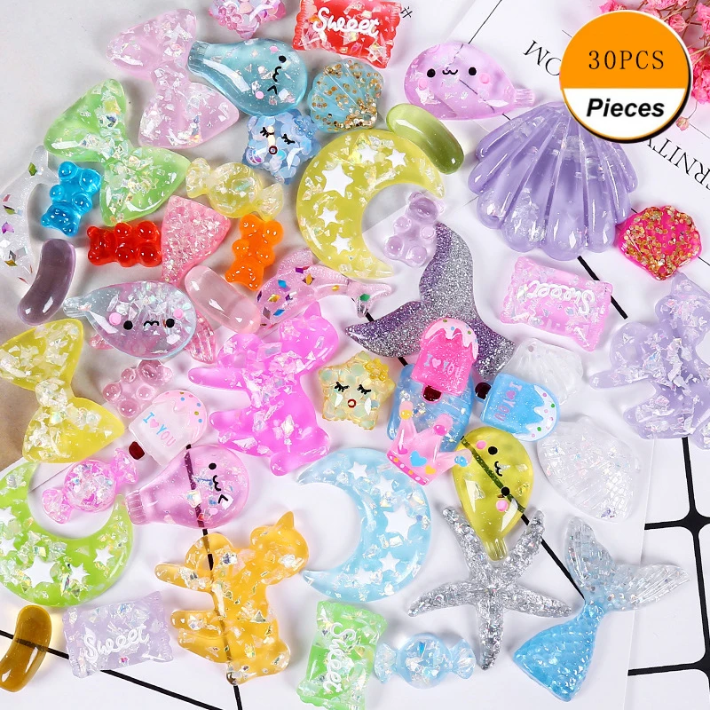 30 шт шармы слизи смешанные фрукты конфеты рыба стиль бусины смолы делая поставки