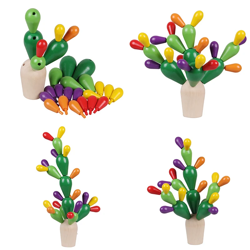 Деревянные блоки 28 шт./лот деревянные кактусовые детские игрушки для детей