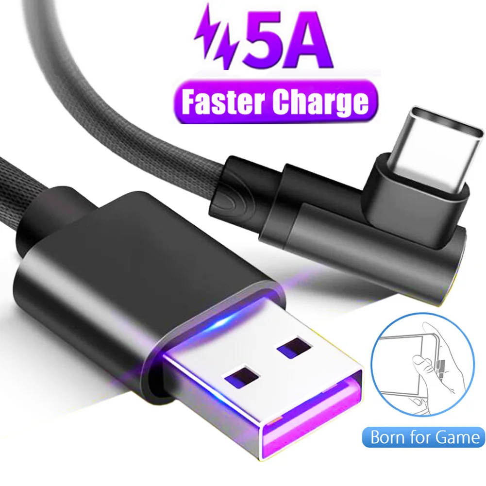 1 м 5A 90 градусов l образный кабель для быстрой зарядки USB Type C Huawei P20 Samsung Xiaomi
