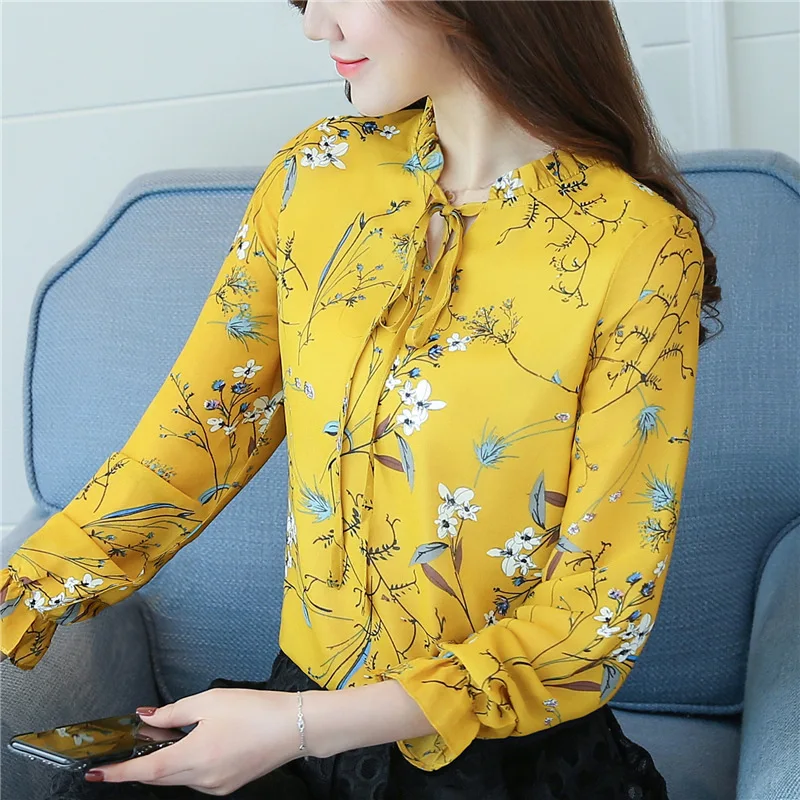 2018 New Women Autumn Tops Chiffon Blouses Shirts Ladies Floral Print Feminine Blouse Long Sleeve Blusas Femme Plus Size |