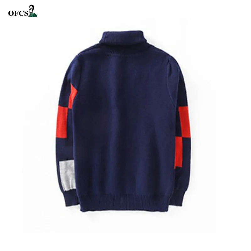 

New Big Boy 5-16 T-shirt Children's Knitted Sweater For Boys Sweaters Kids Pullover Long Sleeve Grid Turtleneck Winter Sweaters