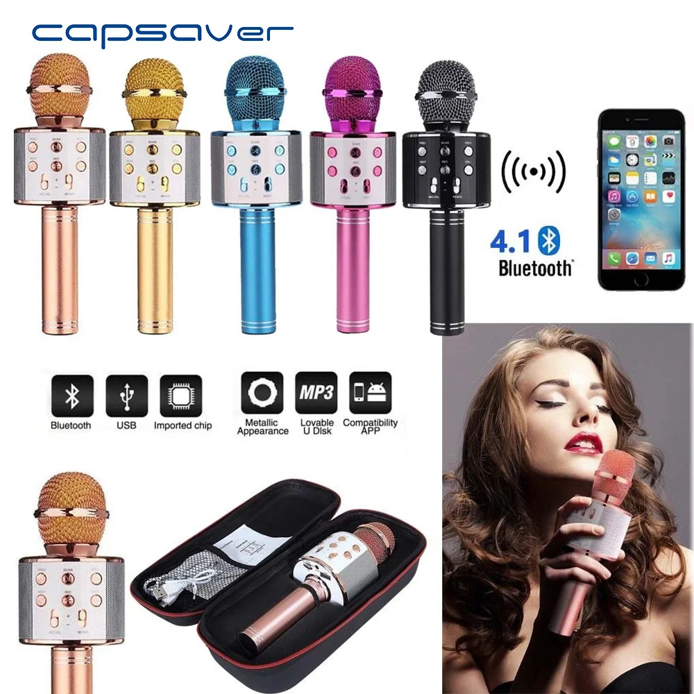 Беспроводной Bluetooth-микрофон capsaver WS858 караоке-динамик профессиональная