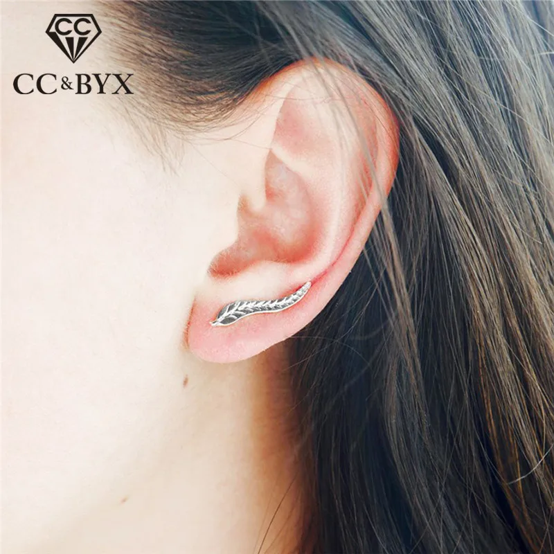 Женские серьги из стерлингового серебра 925 пробы с клипсой в виде листа модные