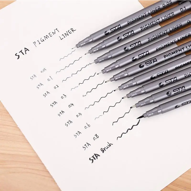 STA пигмент лайнер ручка на водной основе черные чернила Fineliner ручки книги по