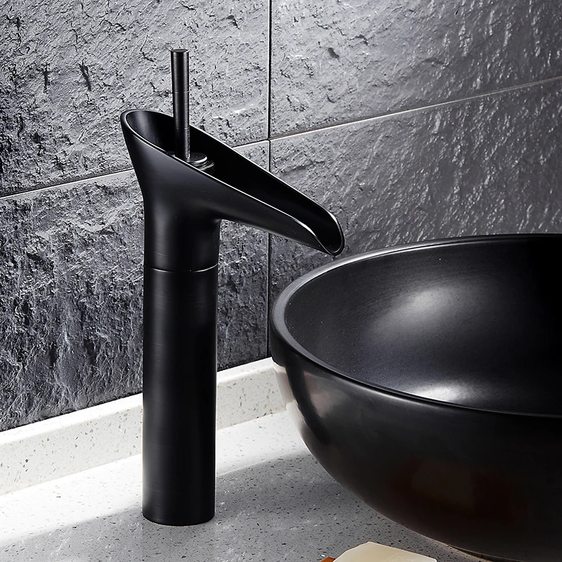 Смеситель для ванной комнаты Водопад латунный кран раковины с черным масляным