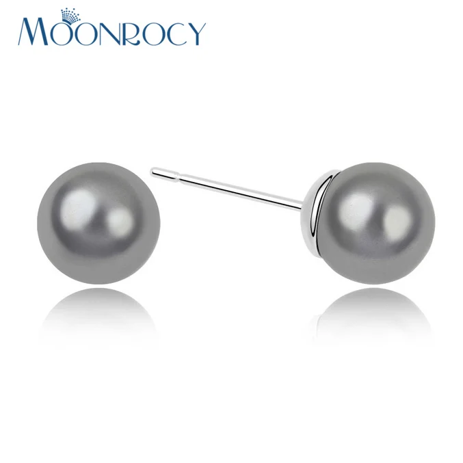 Женские серьги с искусственным серым жемчугом MOONROCY серебряная Сережка