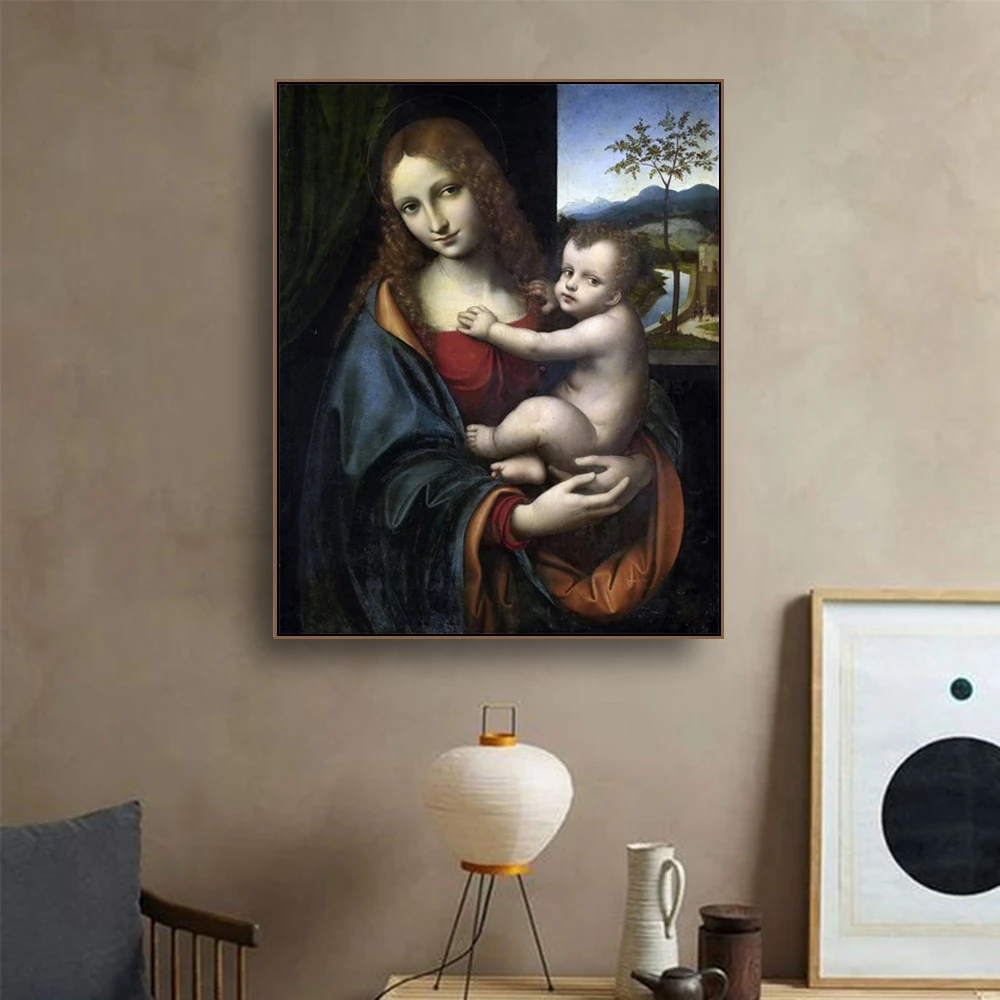 Мадонна и ребенок известная картина маслом от Da Vinci холст живопись искусство на