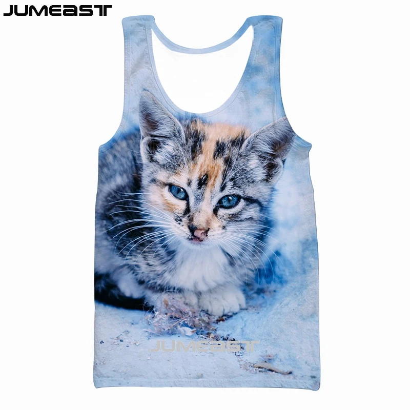 Jumeast бренд для мужчин/для женщин 3D жилет с принтом животных кошка короткий рукав Новая мода спортивный пуловер Лето безрукавки для