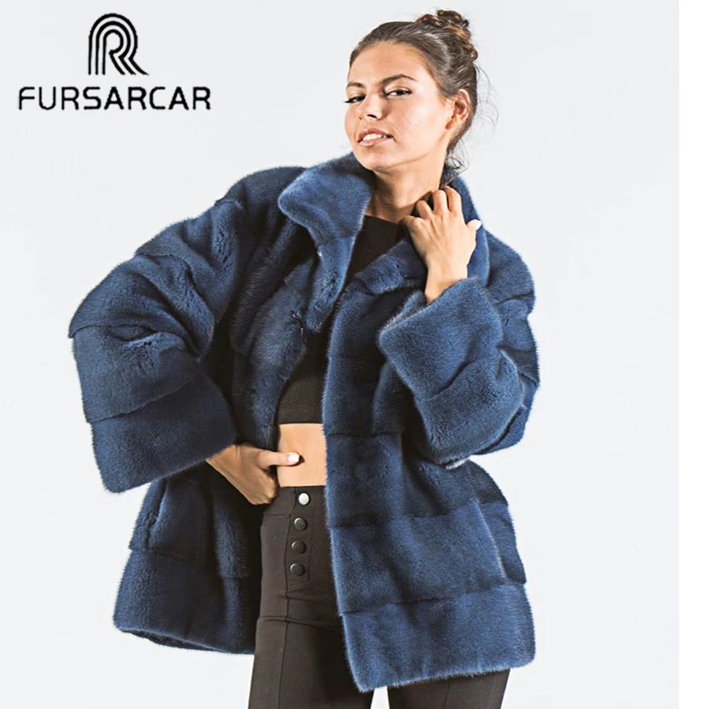 FURSARCAR натуральный куртка из натурального меха норки роскошные женские зимние