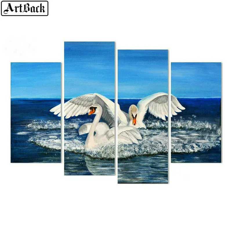 1 set of 4pcs diamond painting dolphins sunset scenery full square embroidery 3d round drill wall sticker | Дом и сад
