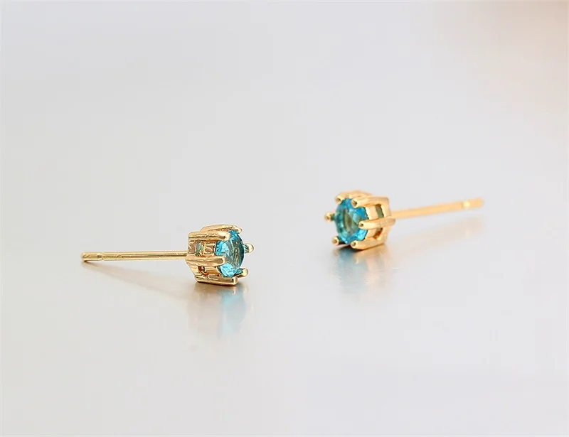 Six Claw Round Ocean Blue Crystal Mini Small Stud Earrings For Women Kids Girls Baby Child Piercing Jewelry Gold Color Aros 4mm|earrings