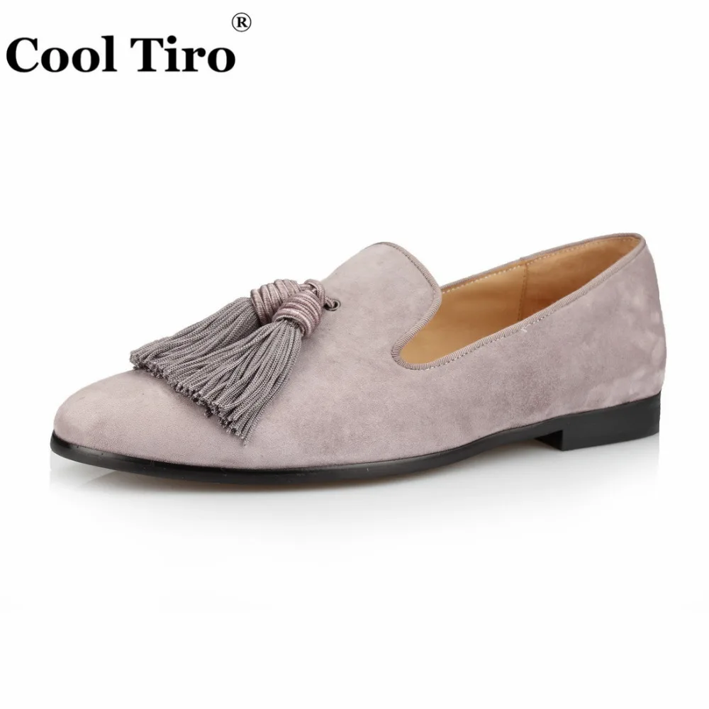 Стильные серые замшевые лоферы TIRO с кисточками мужские мокасины слиперы