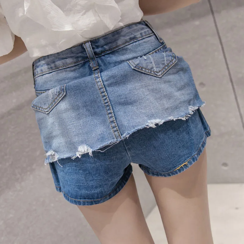 Джинсовая юбка Skort Весна и лето Стиль 2019 Женская с дырками Faldas мини для девочек