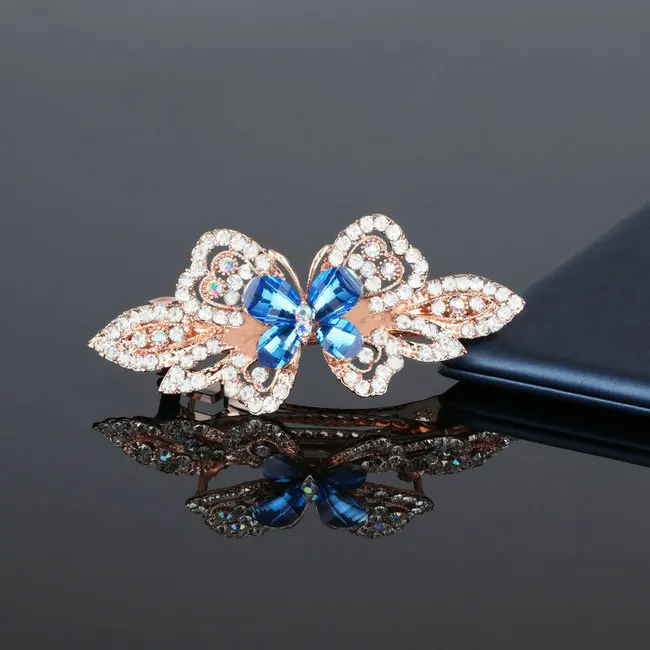 E butterfly blue Роскошные женские заколки с кристаллами в форме сердца и цветов, винтажные корейские заколки для волос, заколки для волос, свадебные украшения, аксессуары для волос для девочек - Окраска металла: E butterfly blue