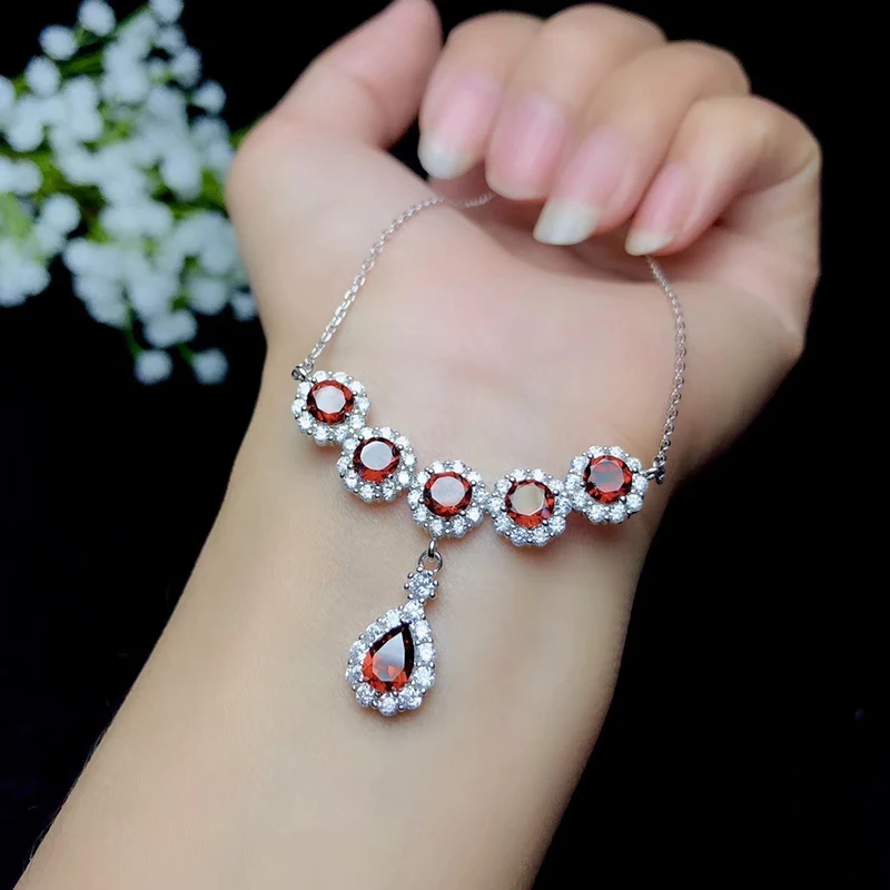 Женское Ожерелье с гранатом из серебра 925 пробы подарок на день рождения |