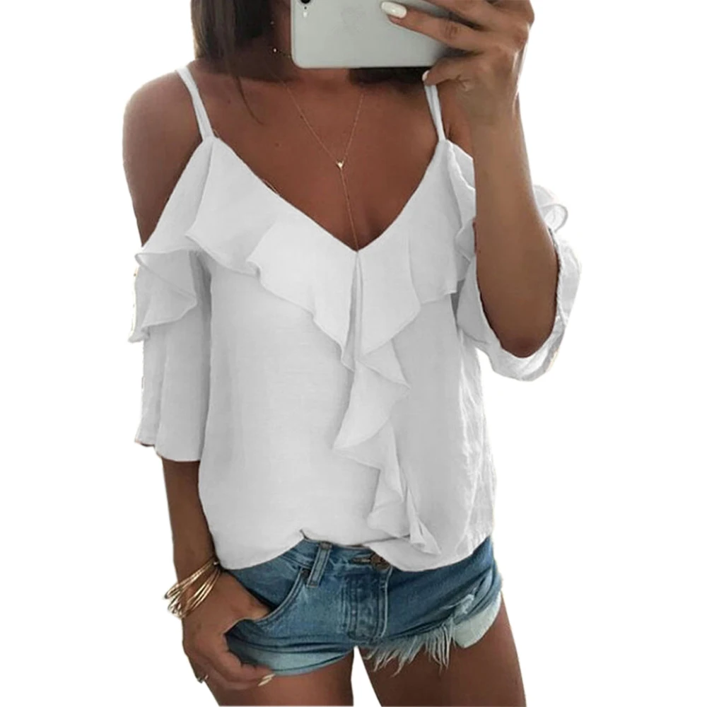 Летняя пикантная женская блузка с открытыми плечами и рукавом до локтя Женские