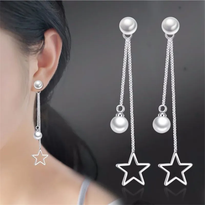 

LUKENI Latest Female Pearl Star Tassel Earrings For Women Jewelry Trendy 925 Sterling Silver Earrings Girl Lady Accessories Gift