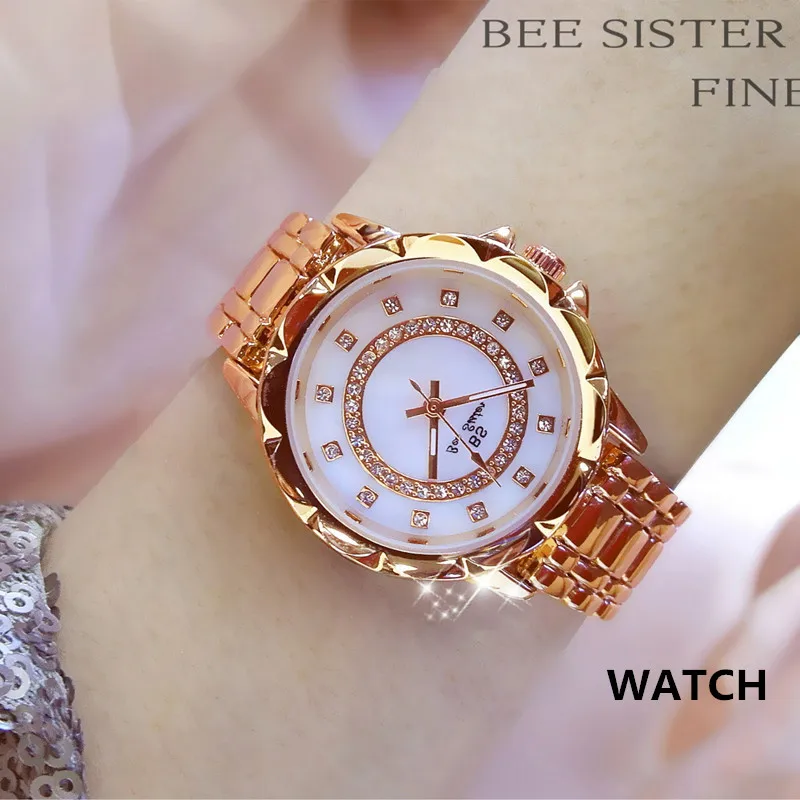 1560 Rose gold BS женские часы, роскошные брендовые модные повседневные женские часы, женские кварцевые часы с бриллиантами Geneva, женские наручные часы с браслетом для женщин - Цвет: 1560 Rose gold