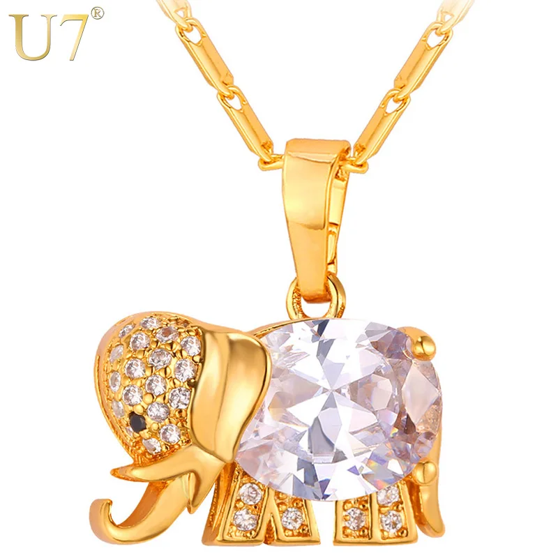 U7 Милый Слон Кулон С Цепочкой Ожерелье Для Женщин Ювелирные Изделия Подвеска