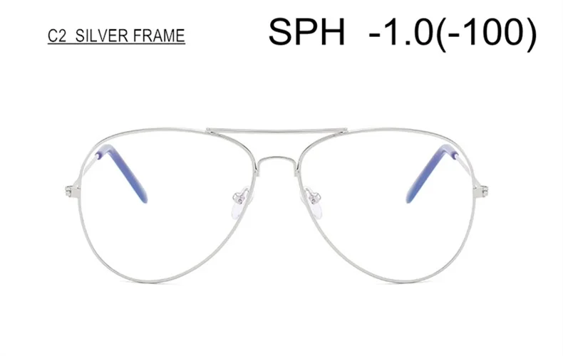 SUMONDY Рецептурные очки для близорукости SPH от 0 до-6,0 для женщин и мужчин модные оправа металлический оптические очки с диоптром по рецепту конечный продукт UF51 - Цвет оправы: C2 SILVER (-1.0)