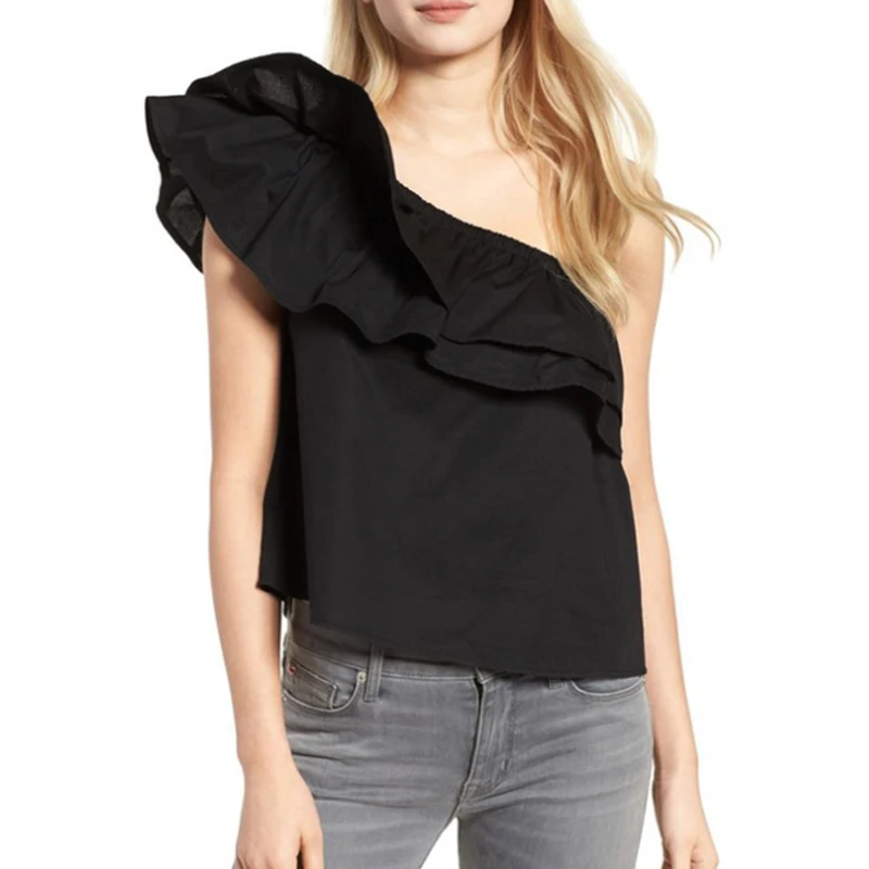2018 летние топы для Для женщин рюшами с плеча короткий рукав блузка Femme Дамская