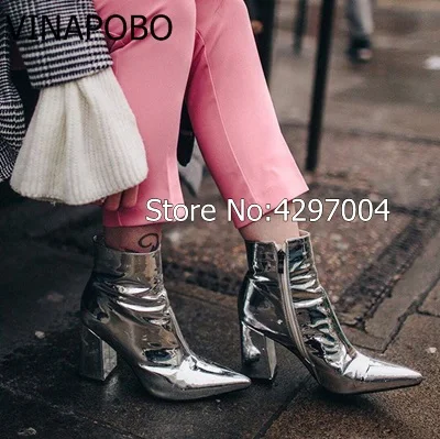 Женские ботильоны с острым носком Vinapobo розовые серебристые золотистые ботинки
