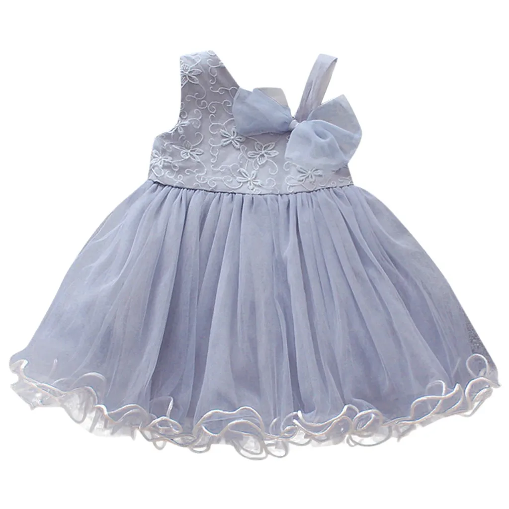 Light blue Детские платья для девочек; фатиновые платья принцессы без рукавов; однотонные кружевные вечерние платья с цветочным рисунком и бантом для маленьких девочек; vestido infantil - Цвет: Light blue