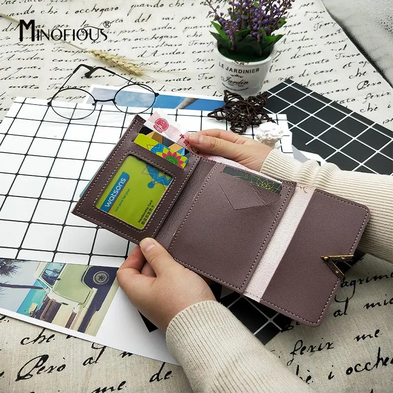 Маленький брендовый женский кошелек MINOFIOUS из матовой кожи, Мини женские кошельки из искусственной кожи, короткий кошелек с надписью, мини-кошелек для кредитных карт