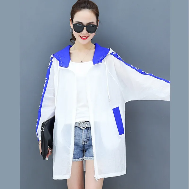 UHYTGF Oversized Womens summer tops coat Casual hooded sun protection clothing Loose breathable thin coats elegant bike top 1471 | Женская