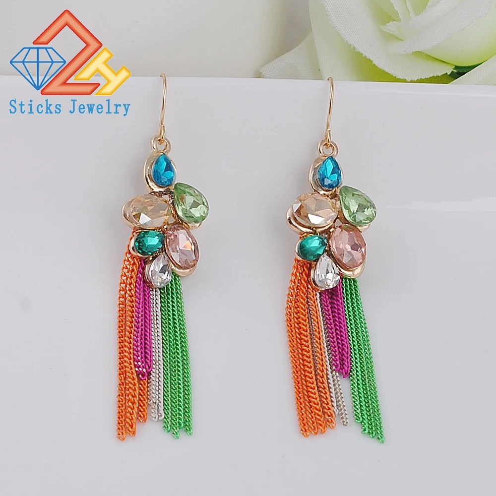 

New Fashion Dangle Earring Personality Metal Chain Tassel Long Earrings Rhinestone Jewelry Wholesale Gifts Bijoux All Match