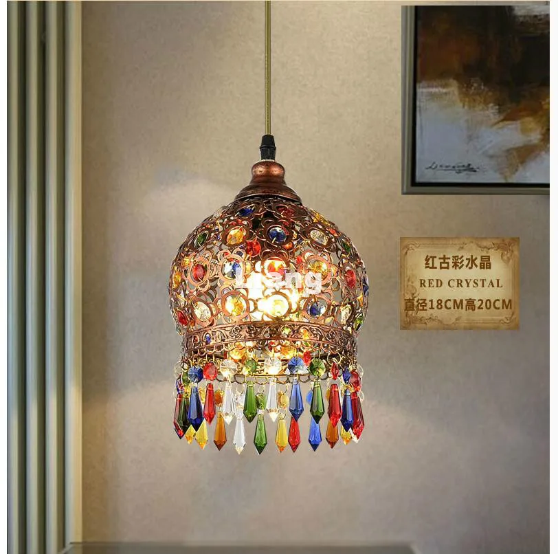 

Free Shipping Simple Red Style Bohemia Pendant lamp Colorful Countryside Pendant Light E27 110V~220V Crystal Decora Pendant Lamp