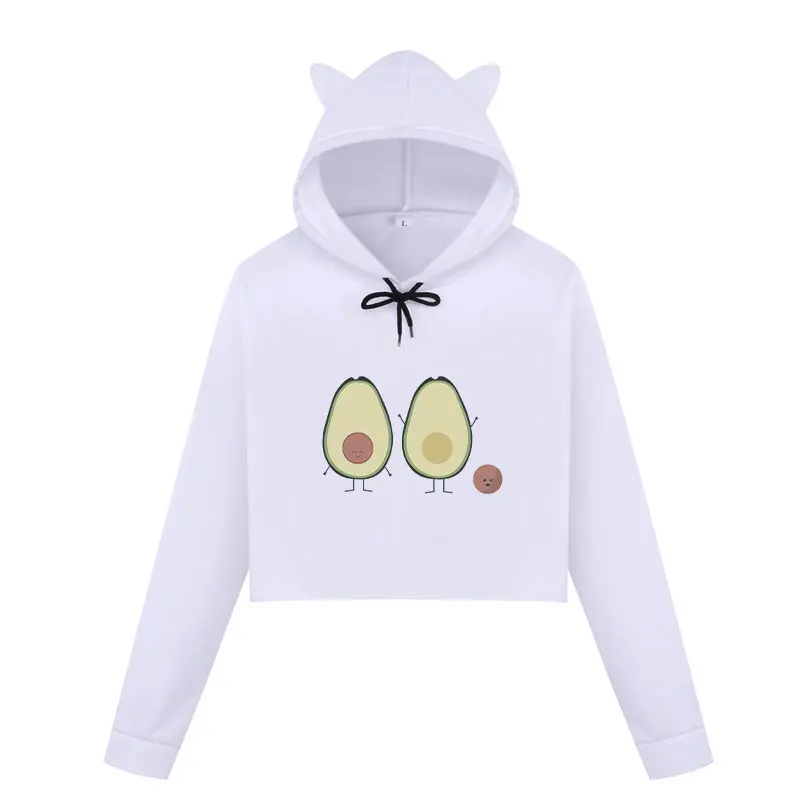 Vegan авокадо мультфильм печати пот Femme Harajuku Kawaii милый укороченный топ толстовки Kpop мода с длинным рукавом укороченные свитшоты для женщин