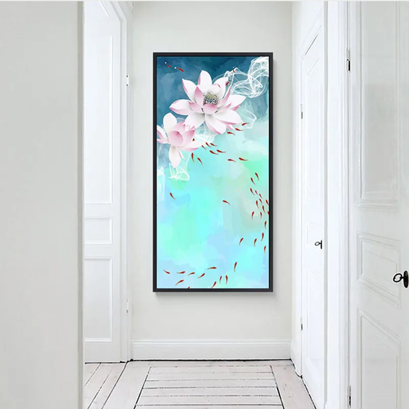 

Lotus fish цветы искусство рукоделие 14CT холст без принта спальня ручная вышивка DMC Вышивка крестом наборы DIY домашний декор