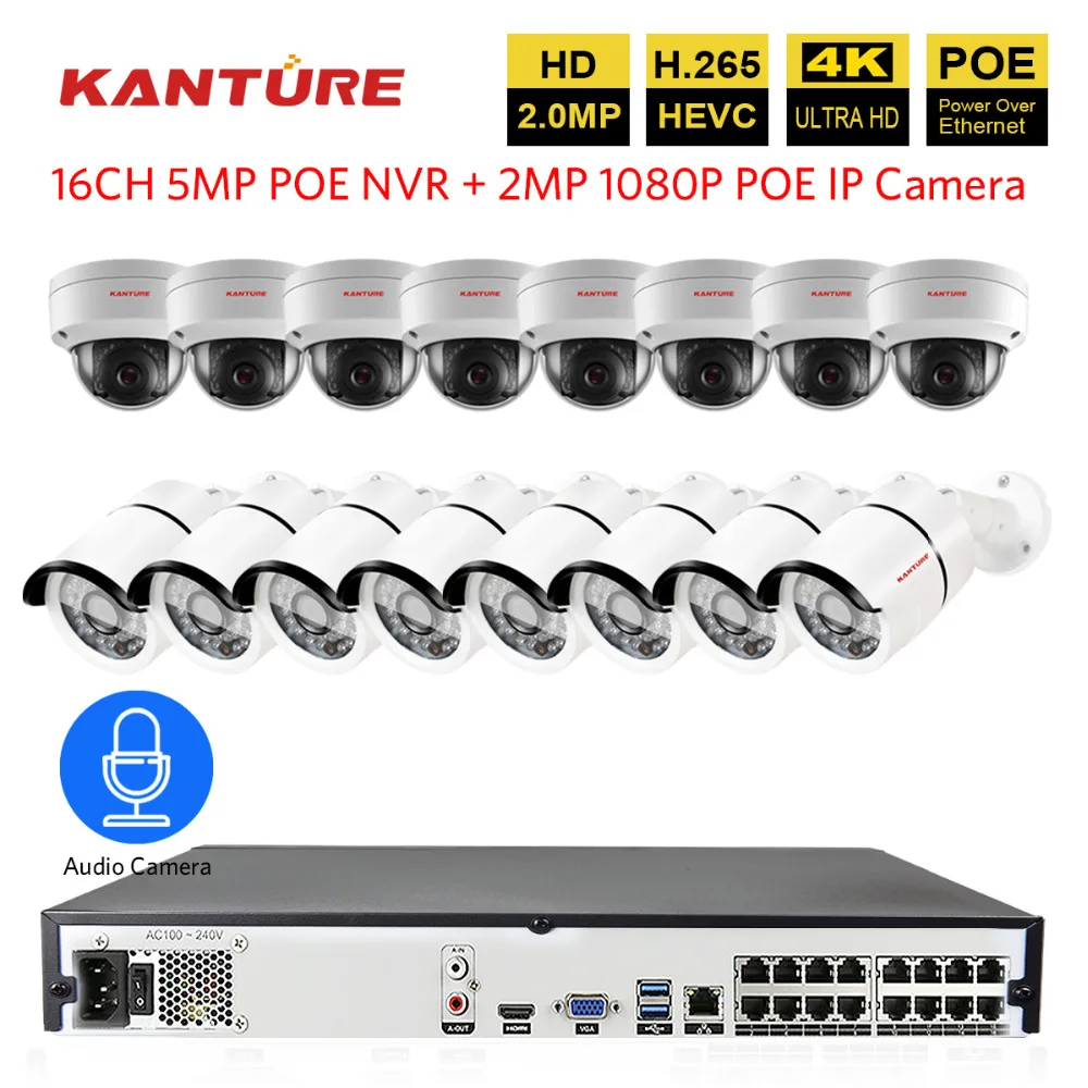 16CH H.265 4MP POE видеонаблюдения NVR системы 2MP аудио 1080 P IP66 АНТИВАНДАЛЬ безопасности