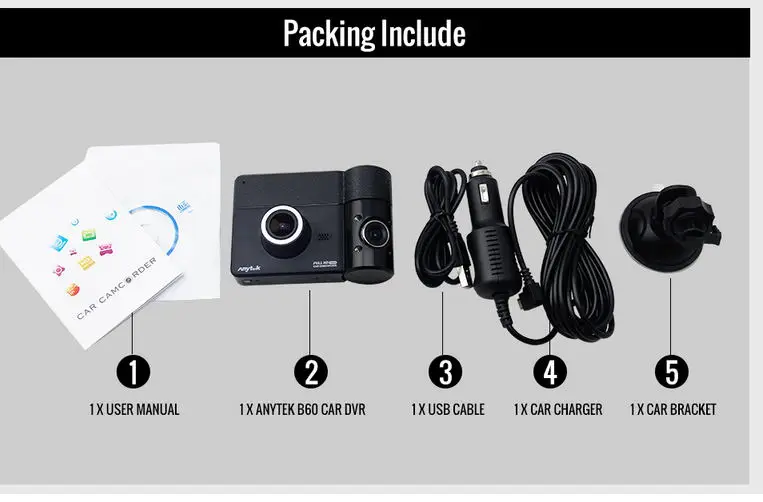 Anytek B60 270 градусов объектив заднего вида Камера вождения Видеорегистраторы для