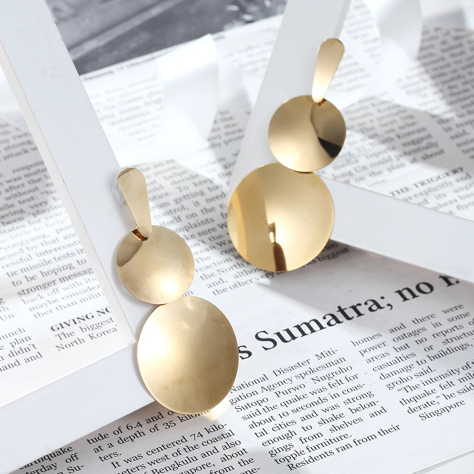 Двойные круглые длинные висячие серьги BORASI из нержавеющей стали золотого цвета