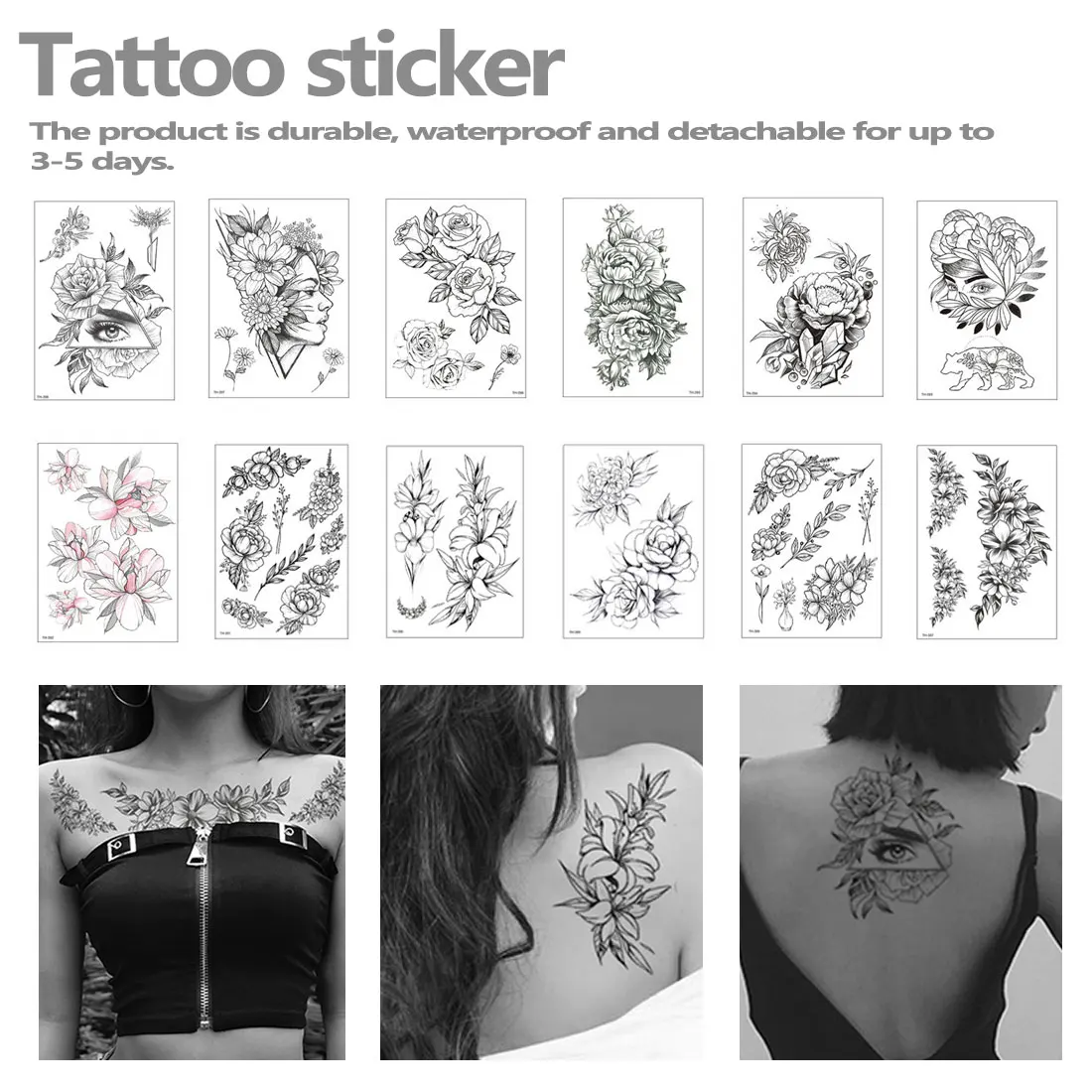 1 шт. водостойкая временная татуировка наклейка эскиз линия Пион шаблон тату Вода