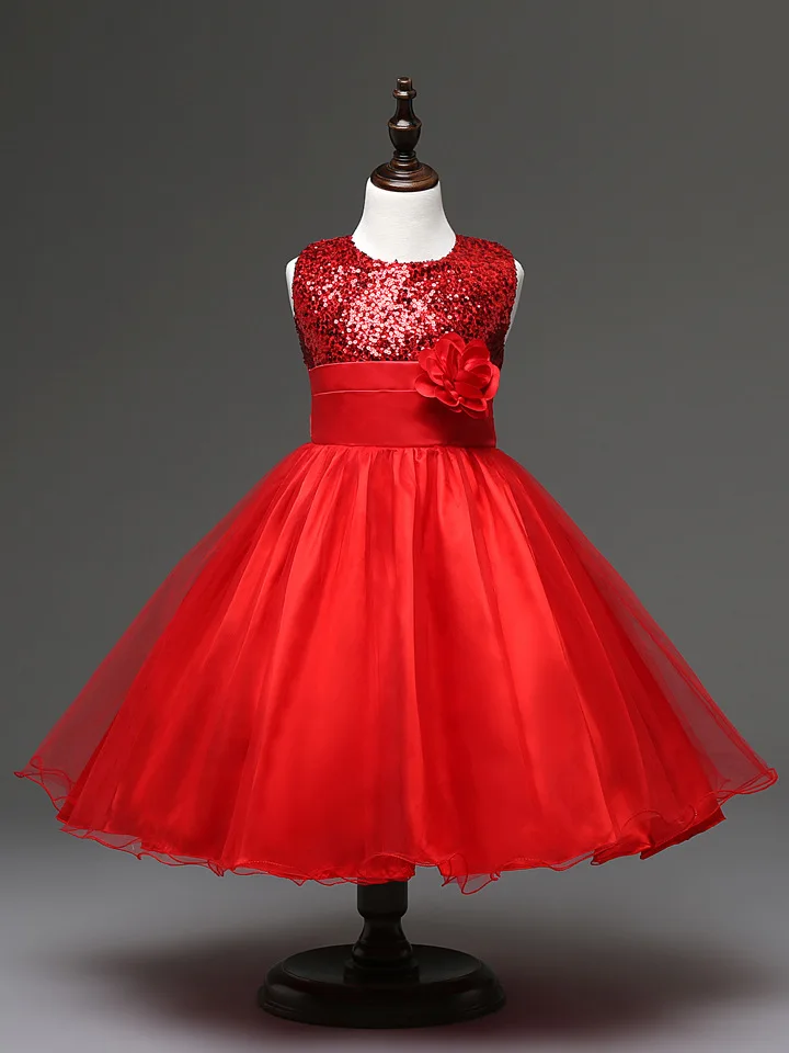 Высокое качество расшитое блестками платье с цветочным узором для девочек