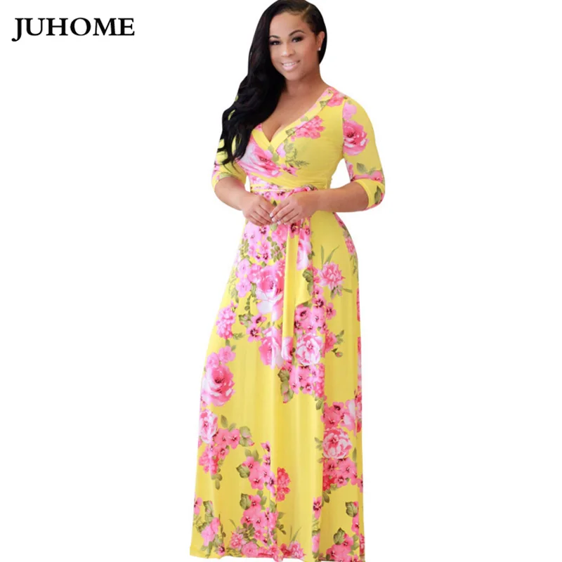 2020 long sleeve maxi dress beachwear boho tunic femininos vestidos autumn floral print fashionable flower sexy robe | Женская одежда