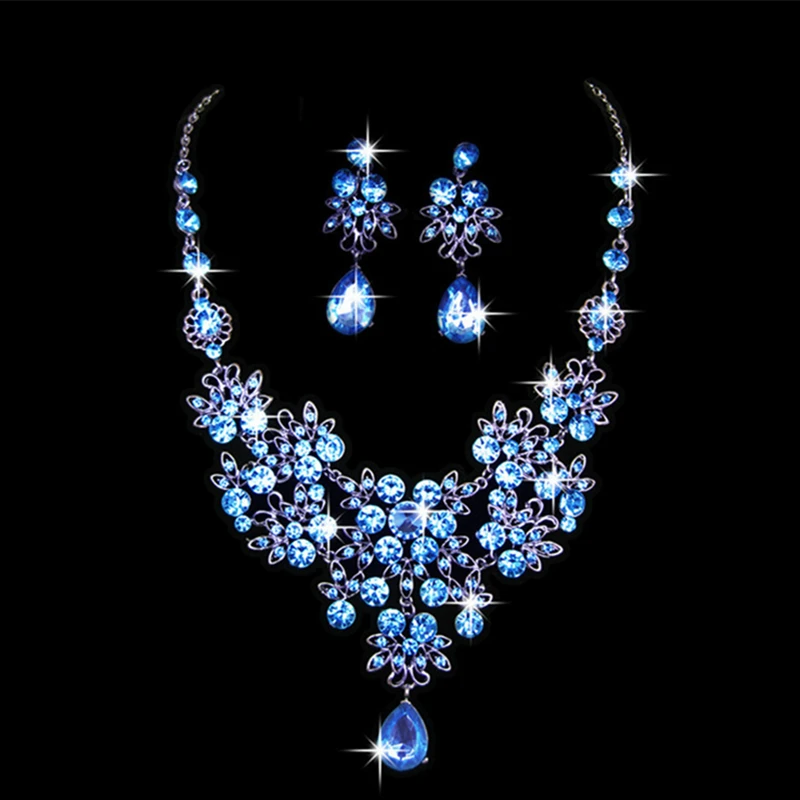 Fashion Luxury Crystal Jewelry Sets Rhinetone Wedding Necklace Earrings Set for Women Brides Wife Sister | Украшения и аксессуары