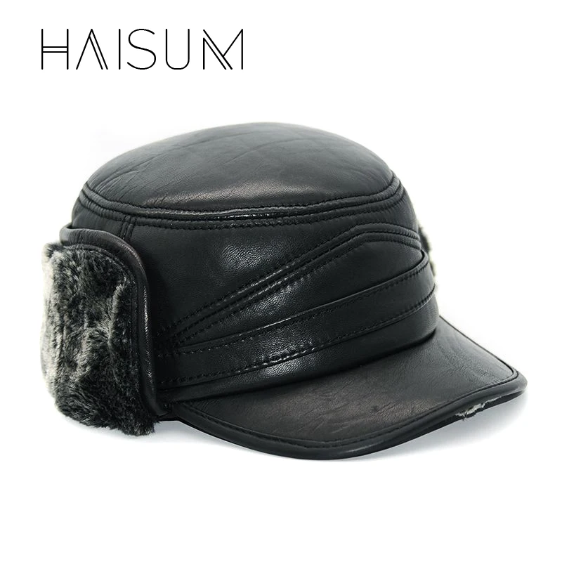 Новинка 2017 модная мужская теплая зимняя шапка-бомбер Haisum из натуральной овечьей