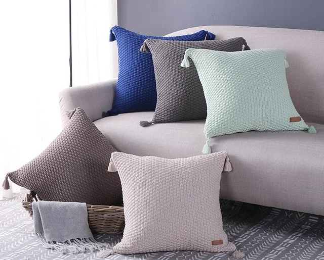 

2018 New Knitted Cushion Knitted Pillow Cable Knit Cushion Decorate Pillows Coussin Cojines Knit cover 45*45cm Free Shipping
