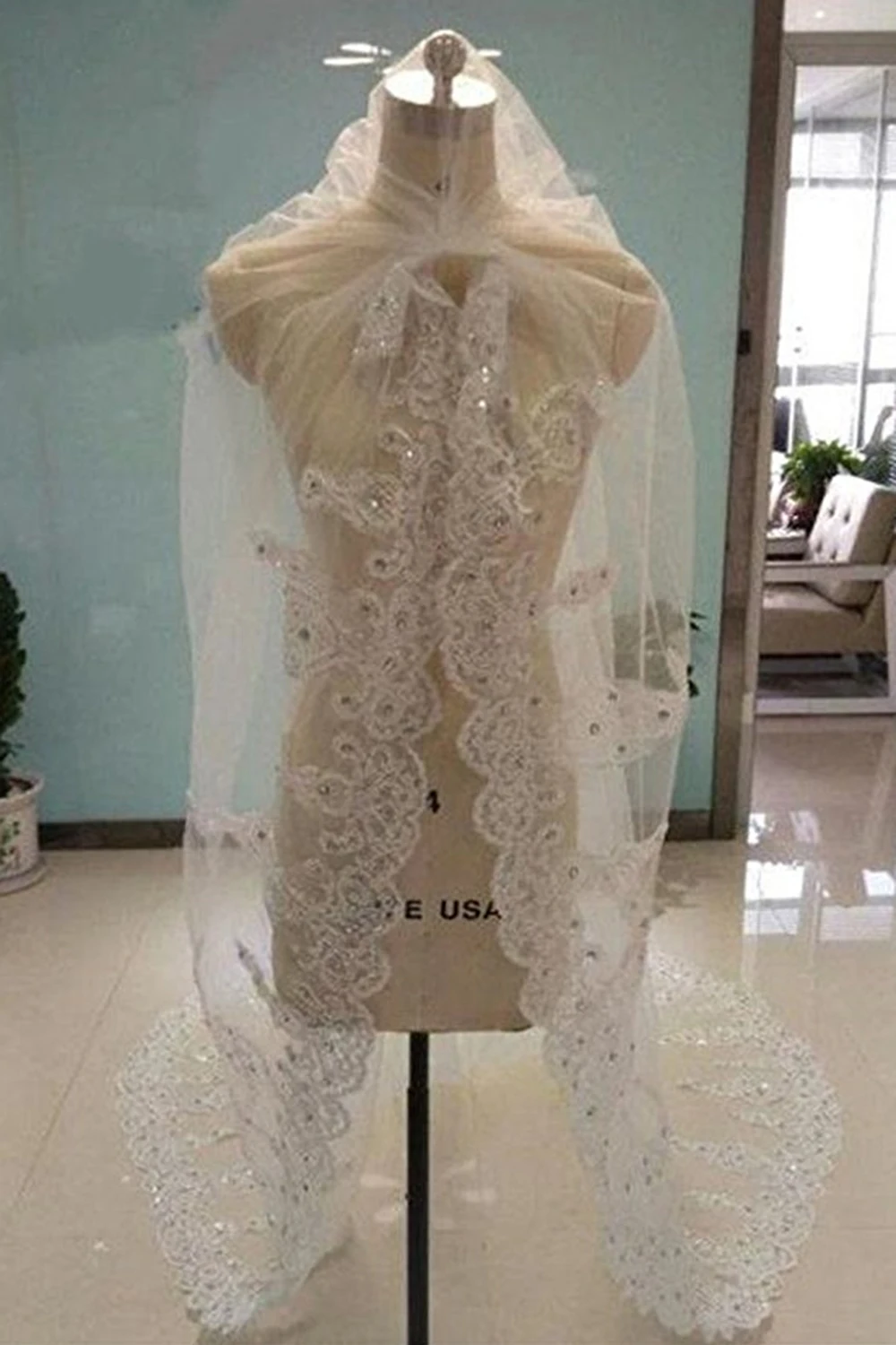 Свадебная вуаль 3 м белые слоновая кость Длинные Кружевные края длиной до собора