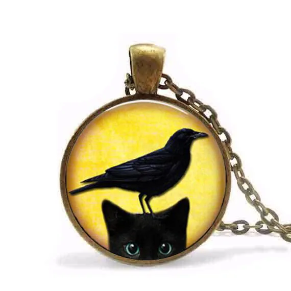 Черная кошка и ожерелье с вороной черная подвеска в виде котенка милый костюм на