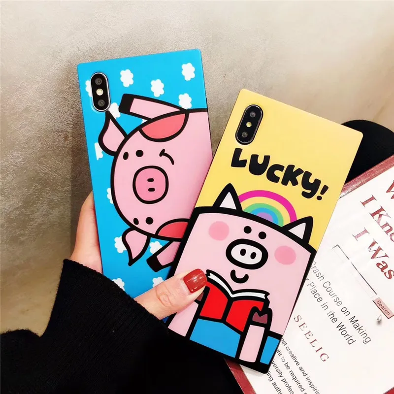 Square Cute Cartoon Pig Phone Case For iphone XS Max XR 8 8plus 7 7plus 6 6plus 6S 6Splus Plus Soft Back Cover Cases Capa |